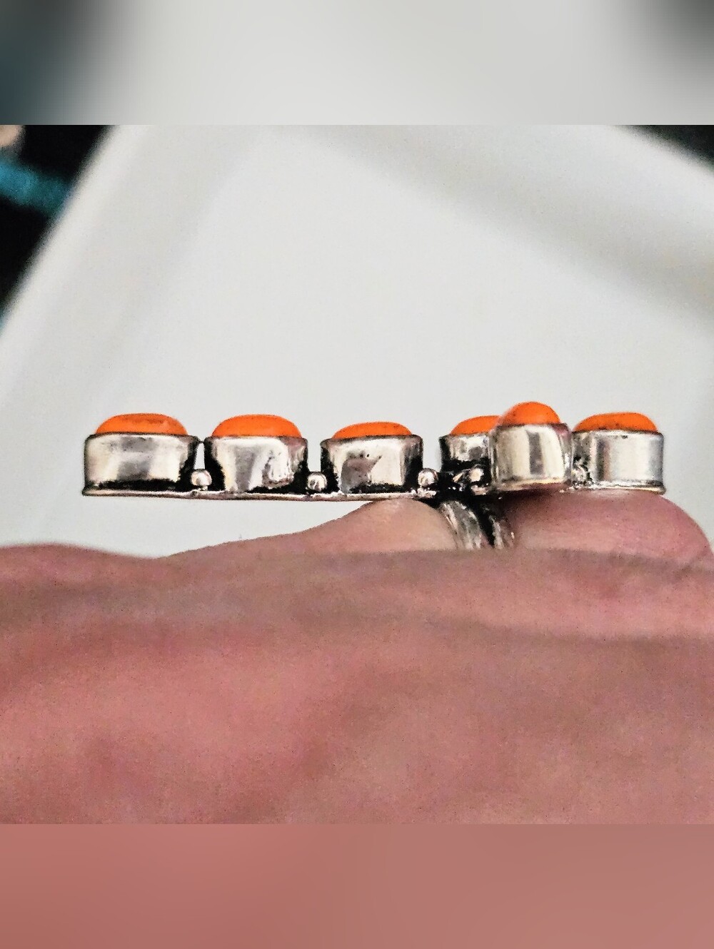 ORANGE SPINY OYSTER CROSS RING SIZE 7 - Picture 4 of 5